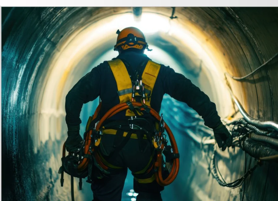Trabajador equipado dentro de un espacio confinado